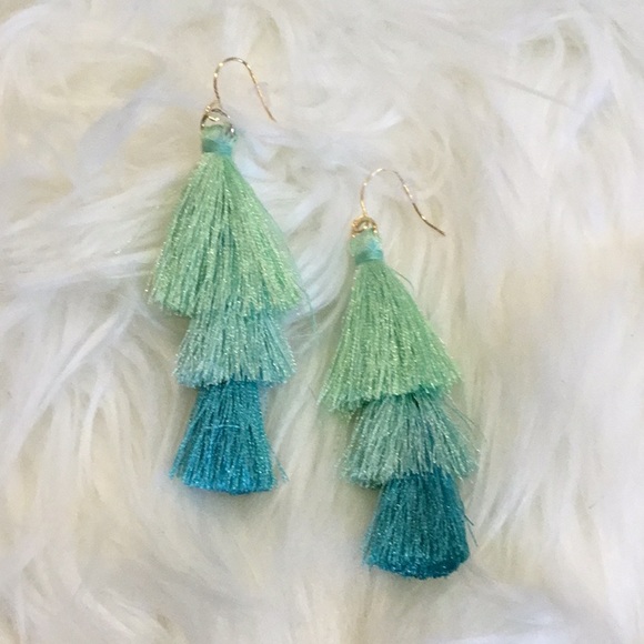 Jewelry - Aqua, Mint, and Blue Tassel Earrings